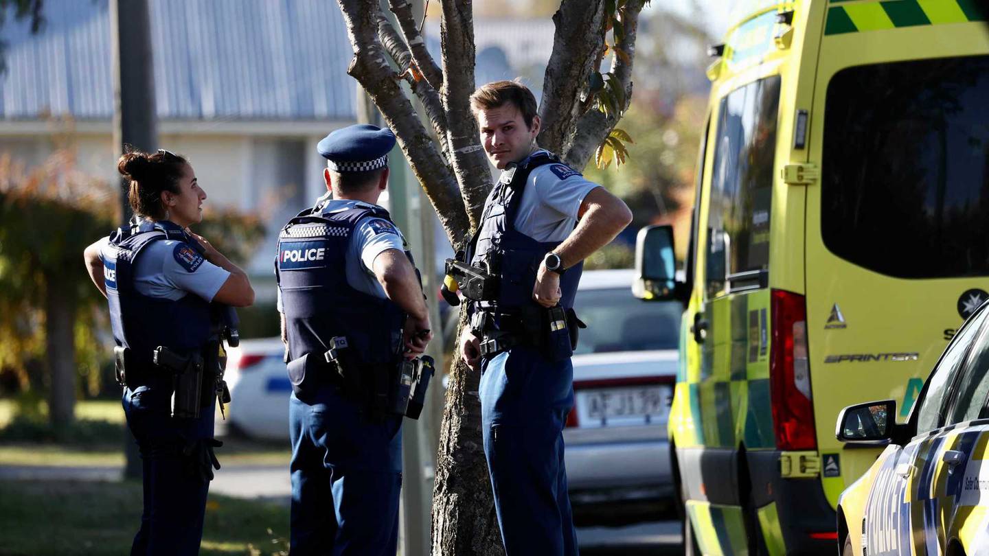 Armed police and emergency services at the scene of an incident in Christchurch. Photo: George Heard