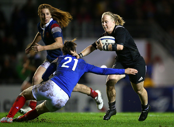 Black Ferns' halfback Kendra Cocksedge makes a break against France. Photo: Charlie Crowhurst /...