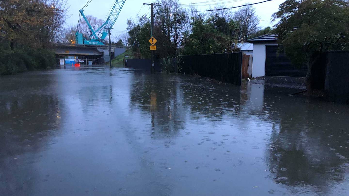 Heathcote River has broken its banks following torrential rain in Canterbury. Photo: Hamish Clark...