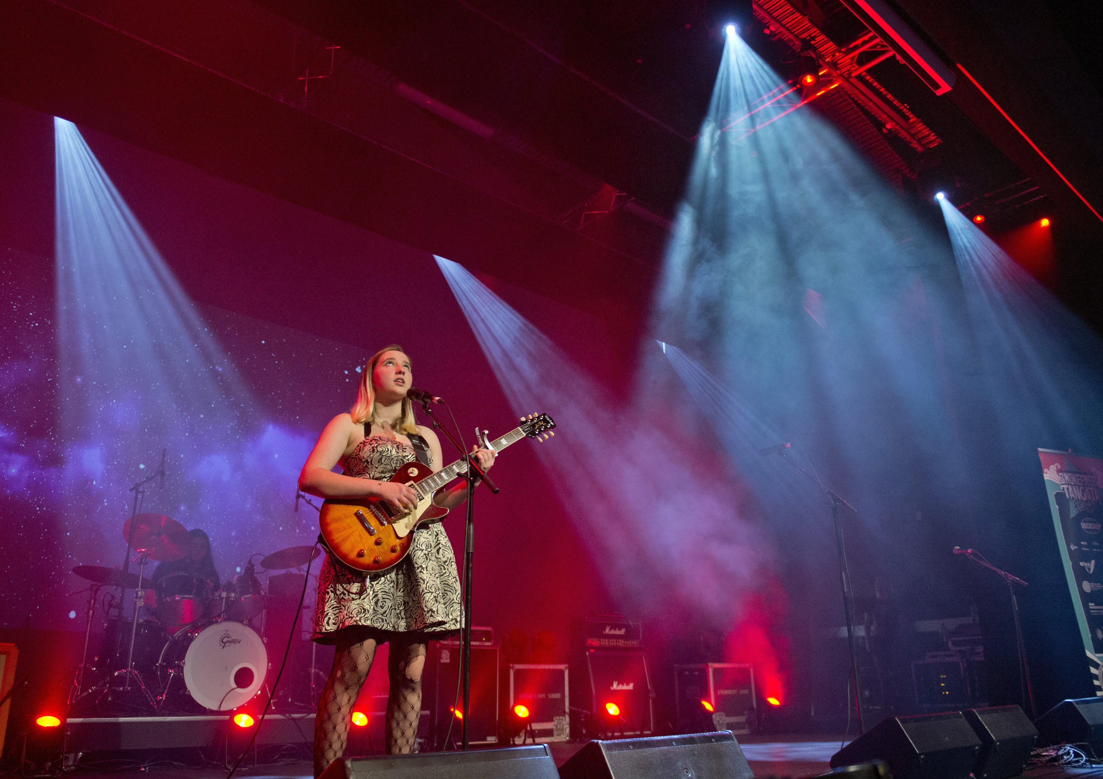 Olive Ward (16) plays guitar and sings with her band Fool of Stars, in front of drummer Cai...