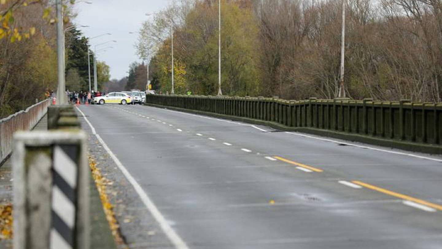 Ashburton Bridge was closed for most of Tuesday due to slumping. Photo: Nate Mckinnon