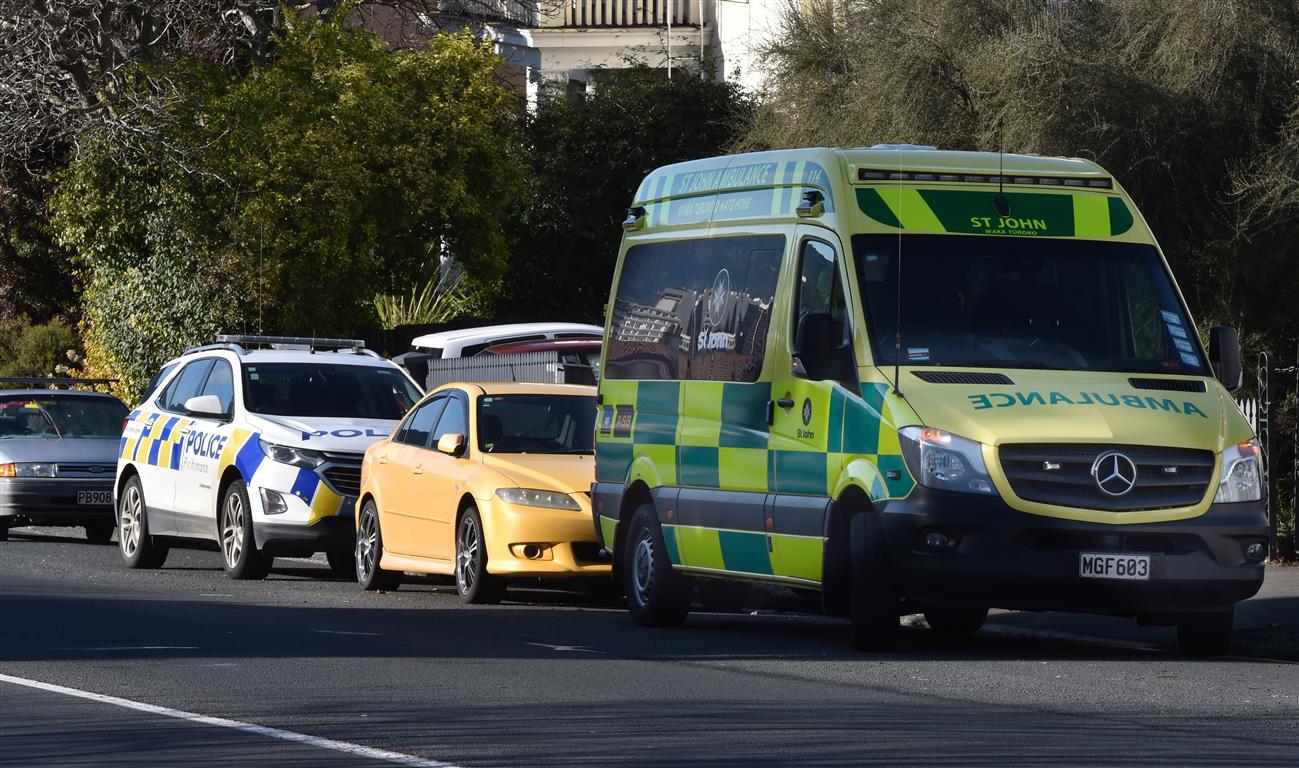 Emergency services at the scene of an alleged assault in High St today. Photo: Gregor Richardson