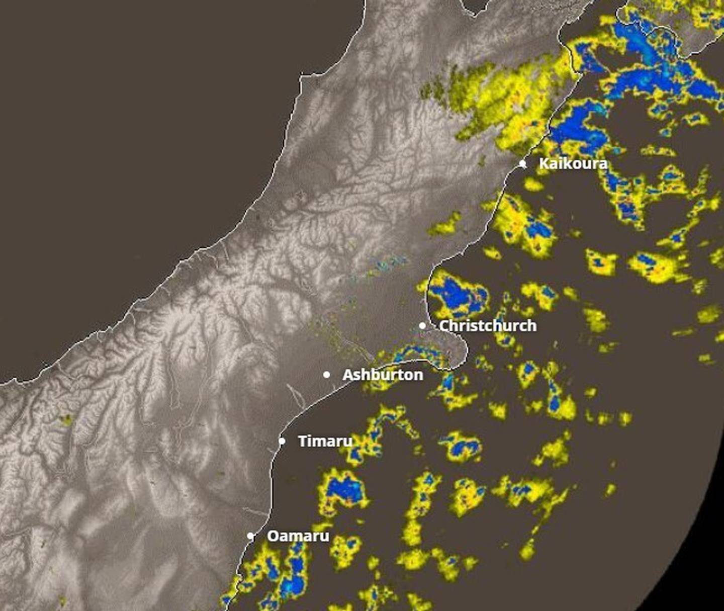 The rain radar at noon on Tuesday. Image: Metservice