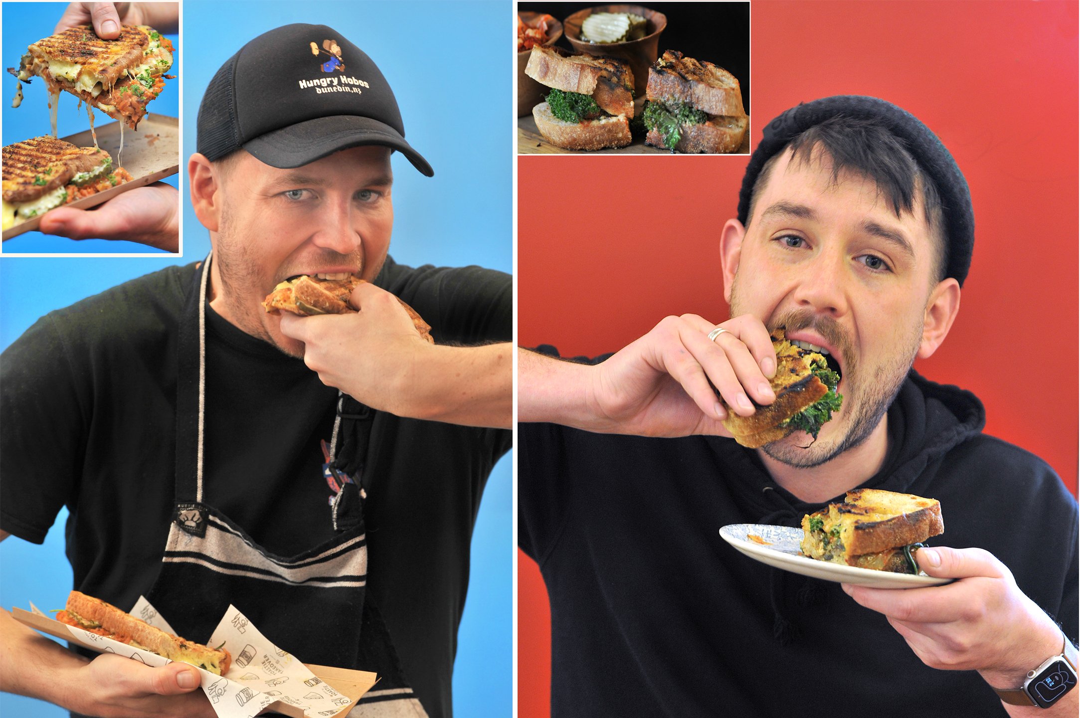 The two Dunedin finalists of the Great New Zealand Toastie Takeover take a bite from their...