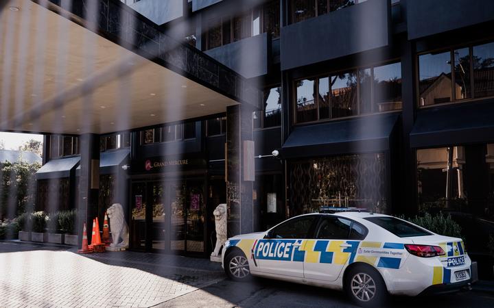 Police at one of the country's managed isolation facilities. Photo: RNZ 