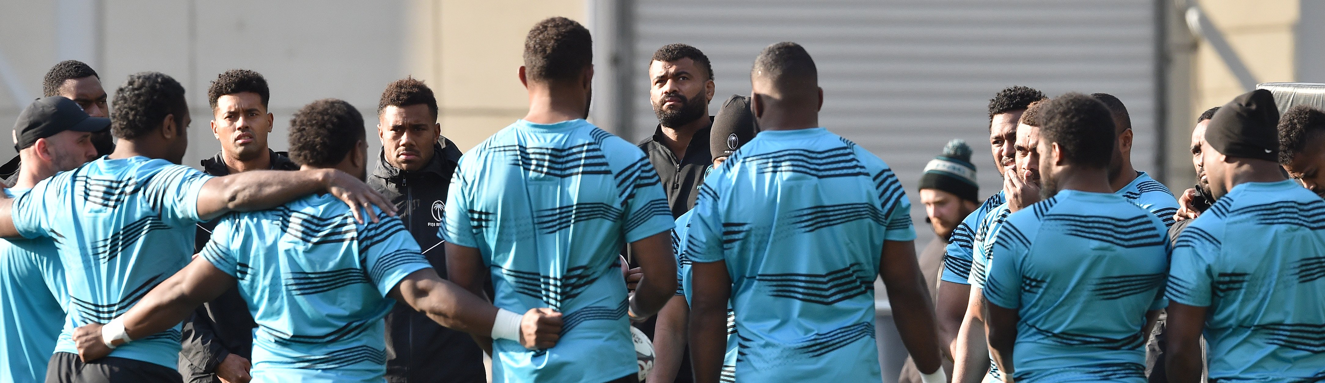  The Fijian team takes a moment during the Captain’s Run at Forsyth Barr Stadium yesterday. Photo...