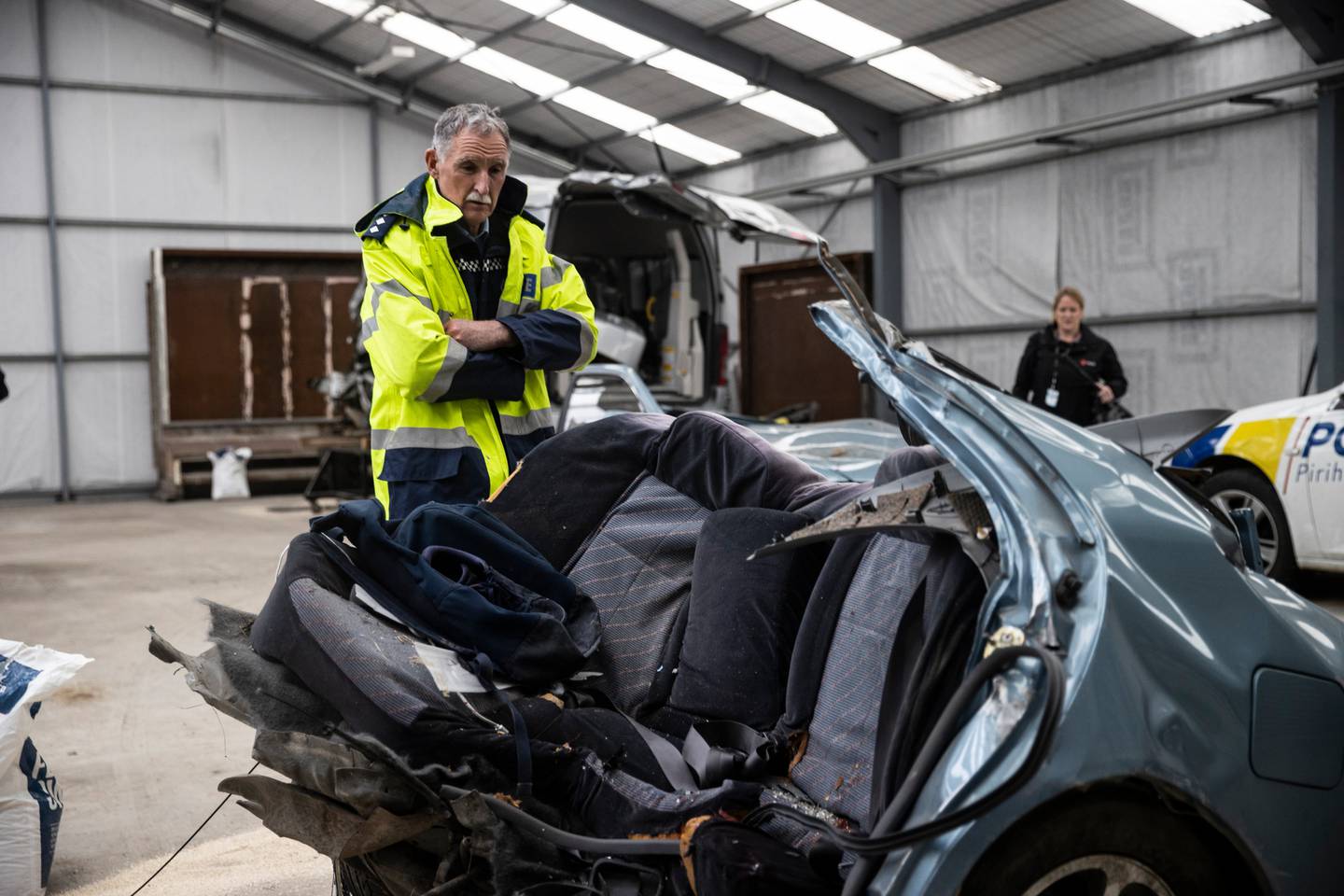 Aoraki Area Commander Inspector Dave Gaskin looks over the wreckage of the car, which he allowed...