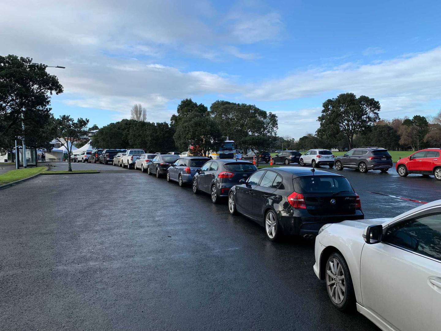 People queue to get tested in Devonport on Wednesday morning. Photo: NZ Herald