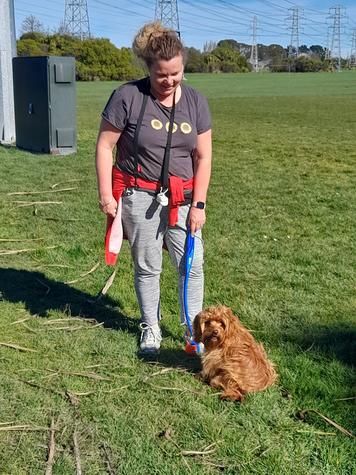 Robyn and eight-month-old Millie practice playing fetch. Photo: Fiona Ellis