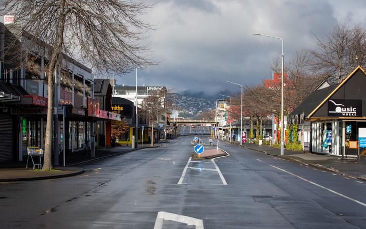 An empty Colombo St in Christchurch with the city in lockdown. Photo: RNZ