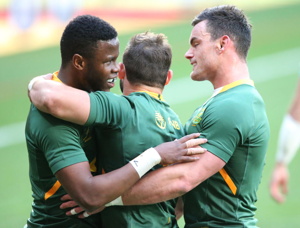 South African players celebrate after the match. Photo: Getty