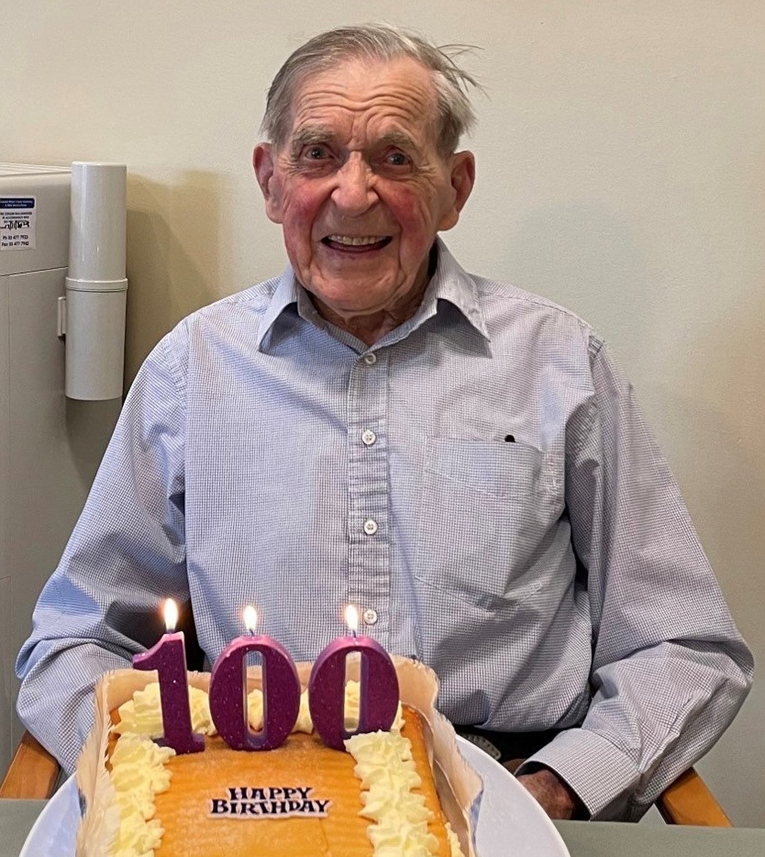 Jack Tulloch enjoys his 100th birthday at the Silverstream Rest Home on Monday. PHOTO: SUPPLIED