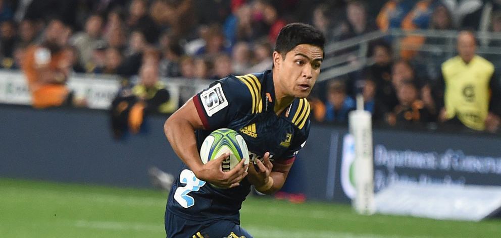 Highlanders first five-eighth Josh Ioane looks to take on the Jaguares defence at Forsyth Barr Stadium on Saturday night. PHOTO: GREGOR RICHARDSON