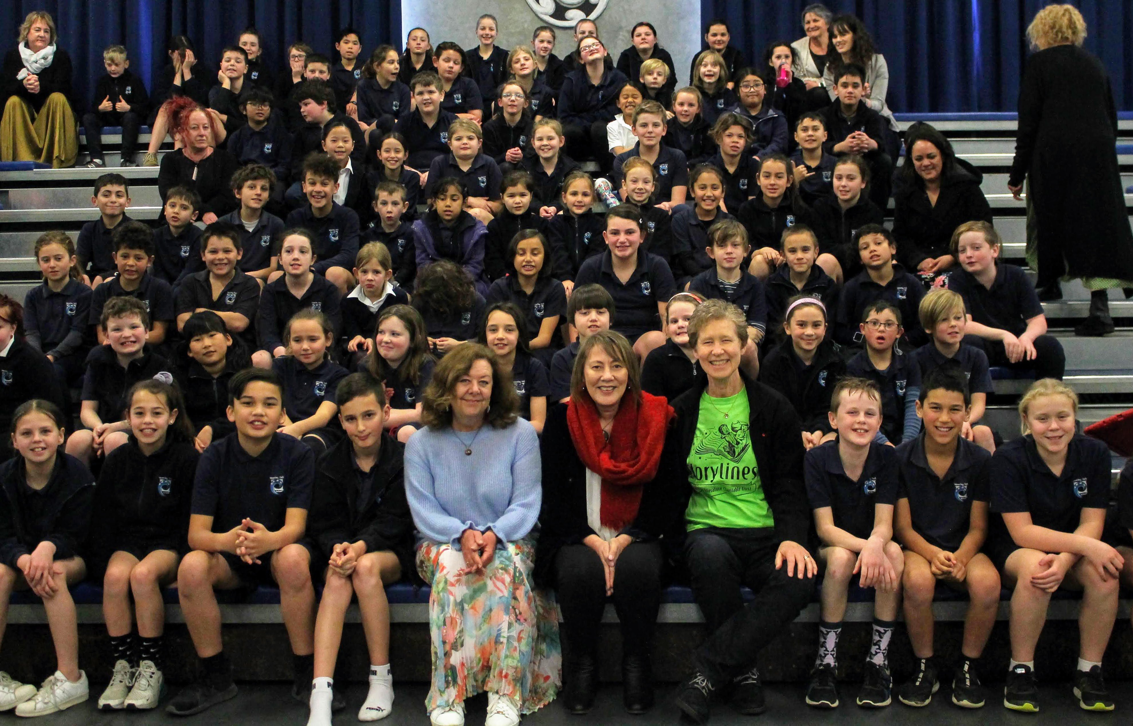 With Waverley Park School pupils yesterday during the Storylines tour of Southland are (from left...