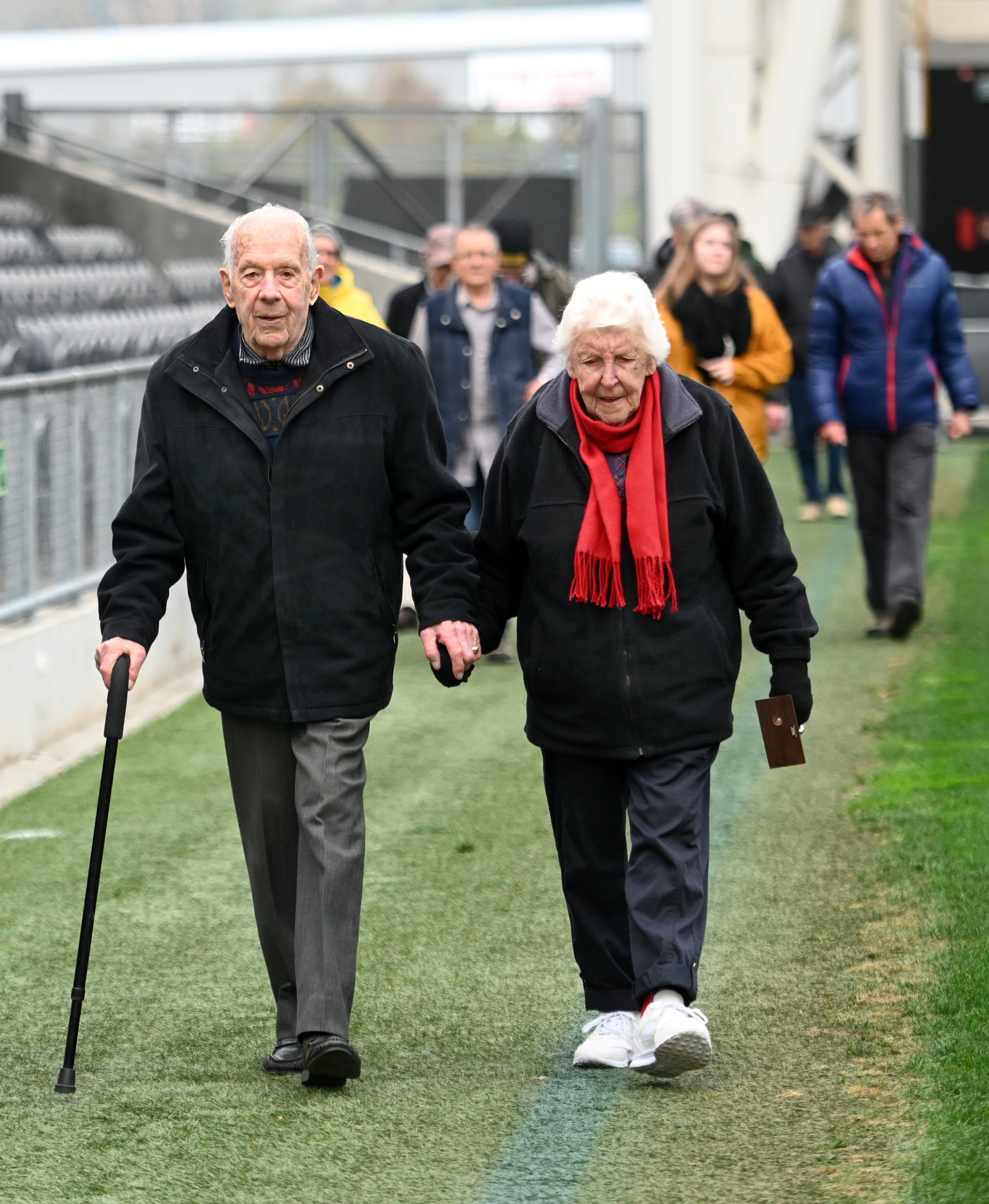 Arnold and Joyce Jones (both 93), of Dunedin, enjoy a stroll around the Forsyth Barr Stadium...