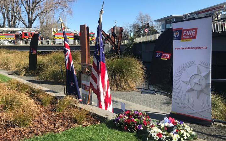 The memorial is marked by steel salvaged from ground zero from tower two of the World Trade...