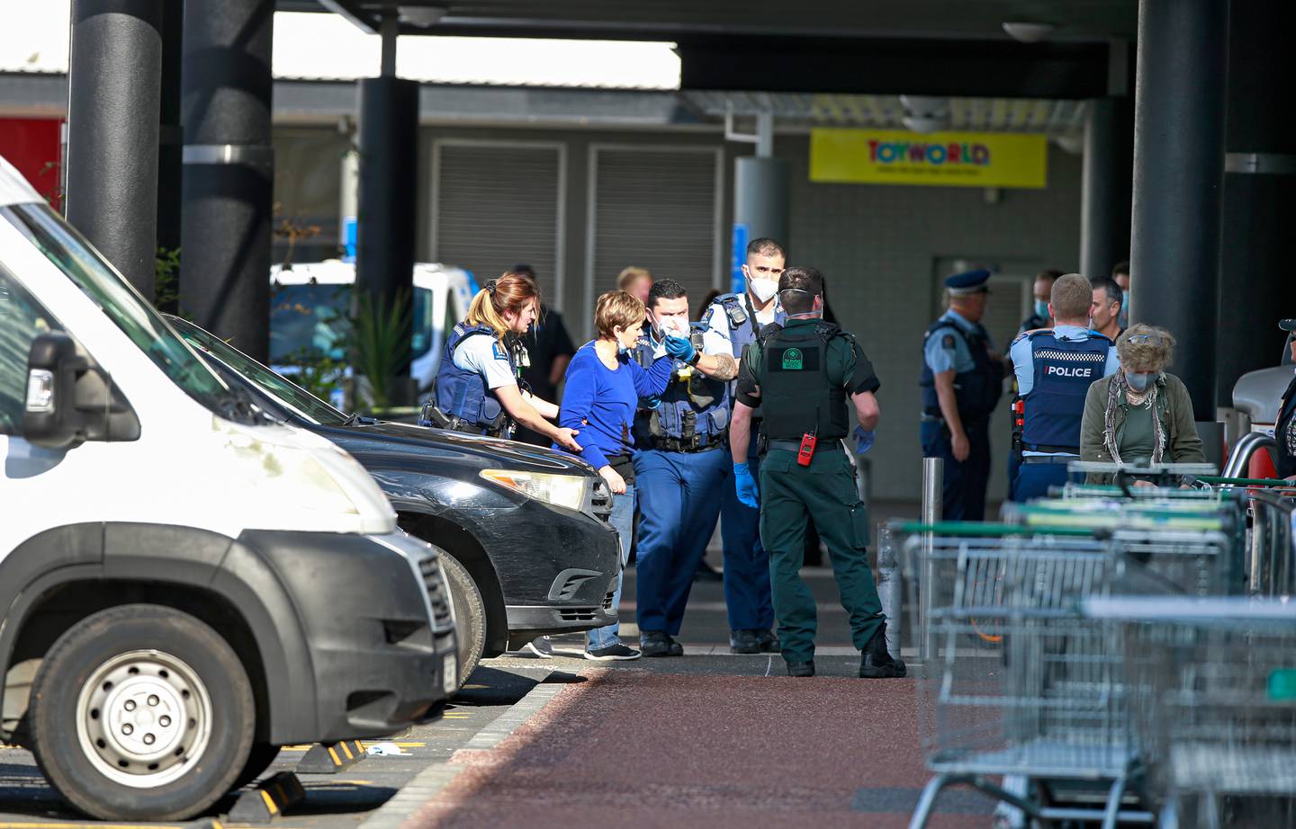 Police and the ambulance at the New Lynn Countdown after the attack. Photo: NZ Herald 