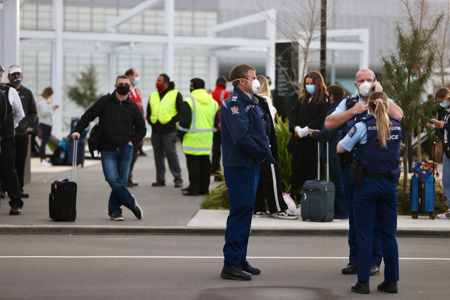 Police at Christchurch Airport on Thursday after an item of interest was found. Photo: NZ Herald
