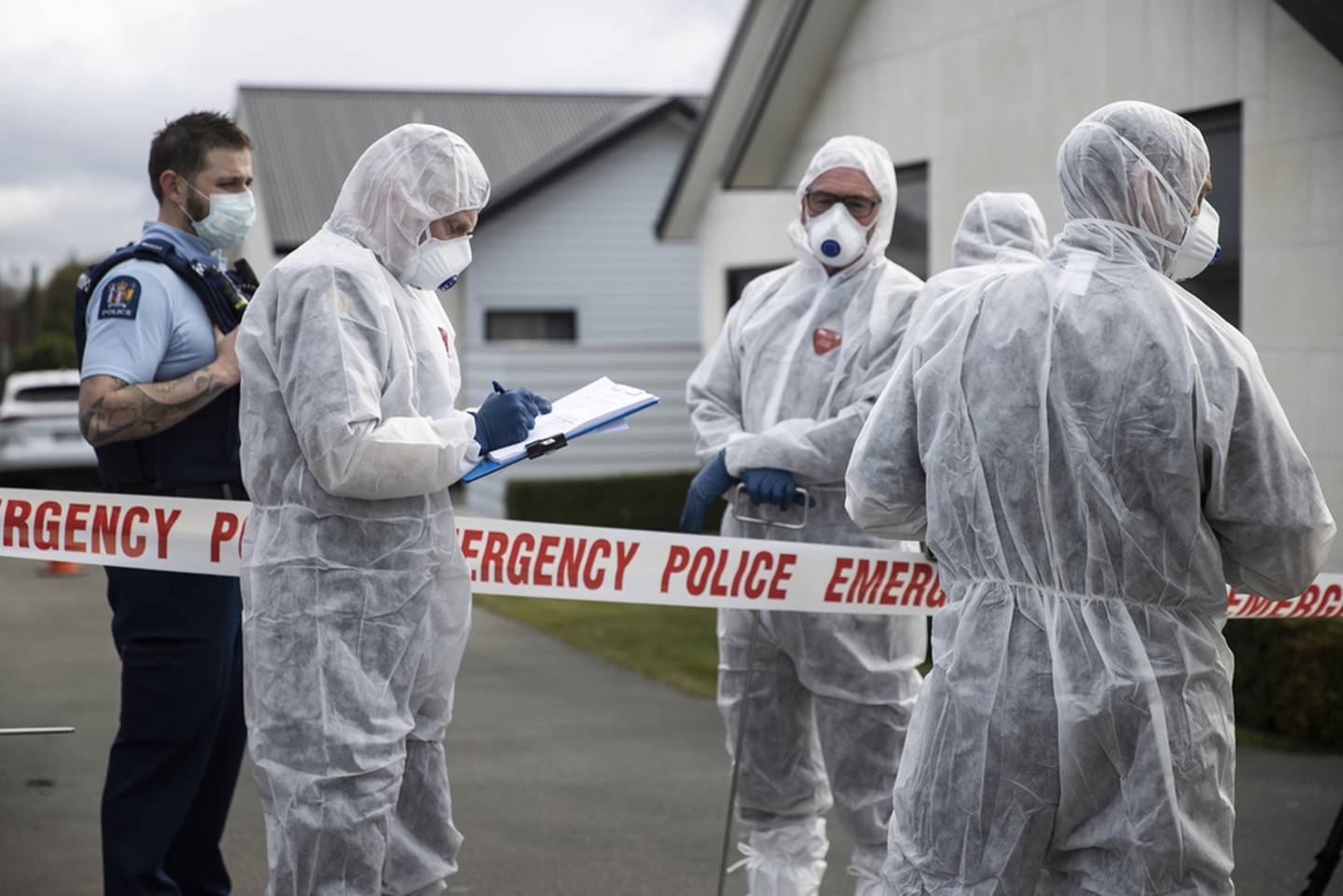 Police today at the scene of where three young girls were found dead in Timaru. Photo: NZ Herald