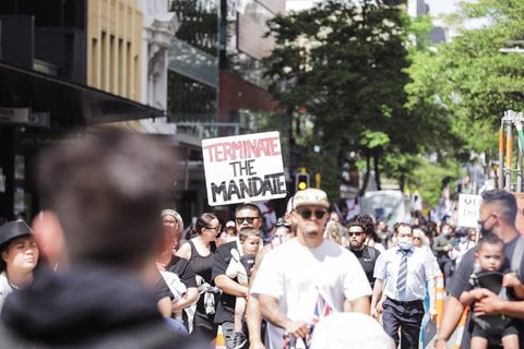 Protesters march through Wellington CBD today. Photo: RNZ 