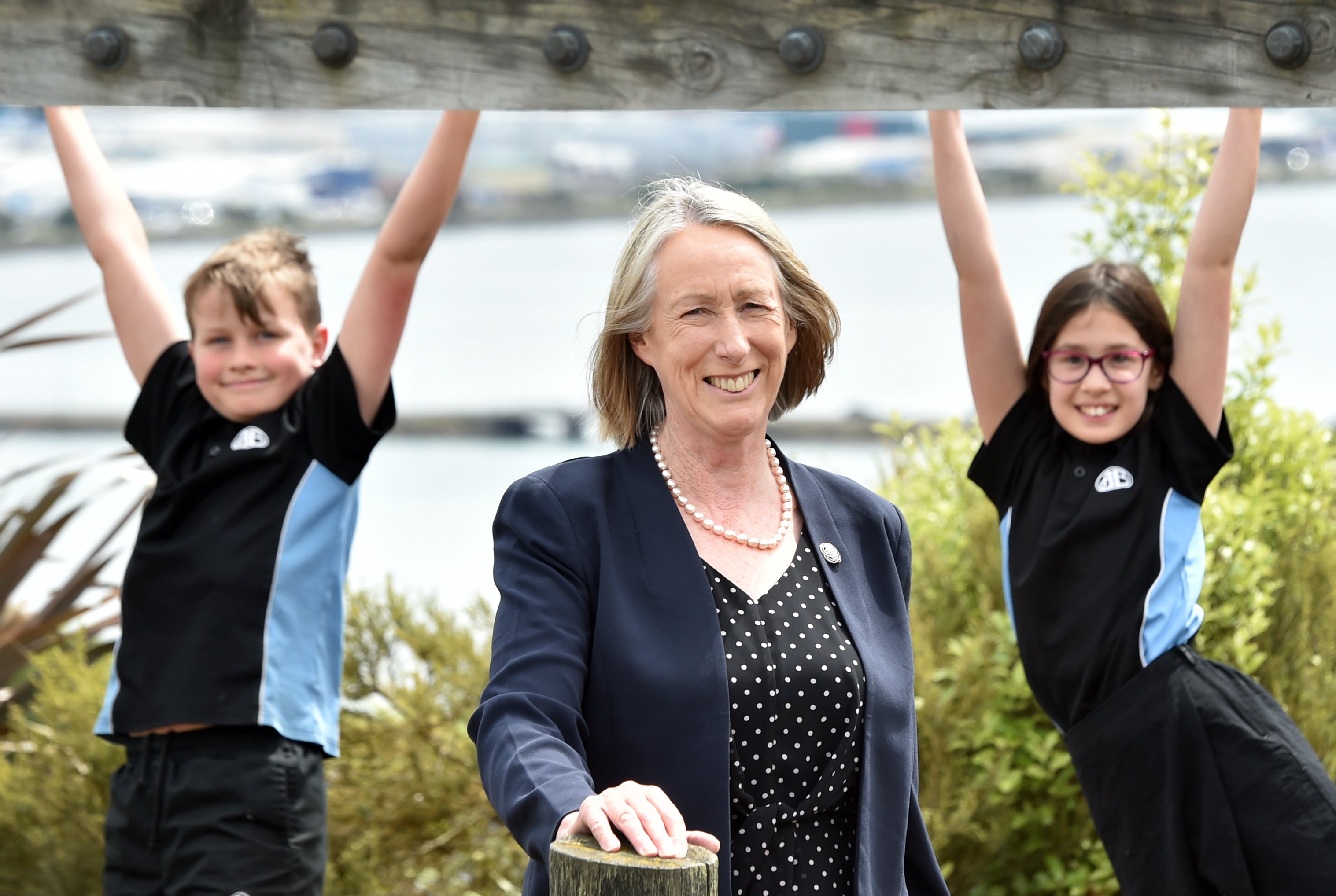 Standing alongside two of her pupils, Ash Bold and Eloise Chan (both 10), is new Anderson’s Bay...