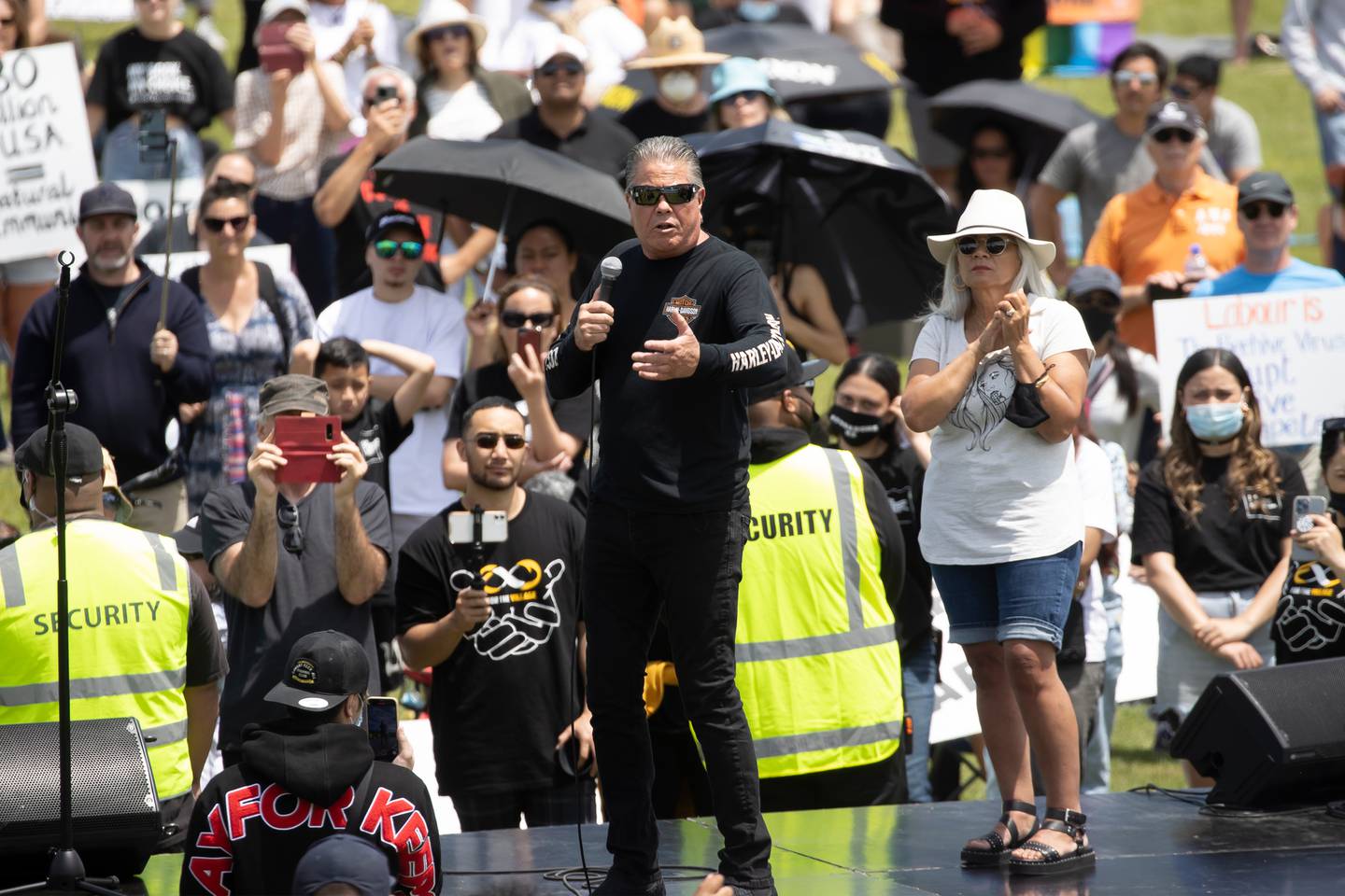 Destiny Church leaders Brian and Hannah Tamaki at the anti-lockdown protest at the Auckland...