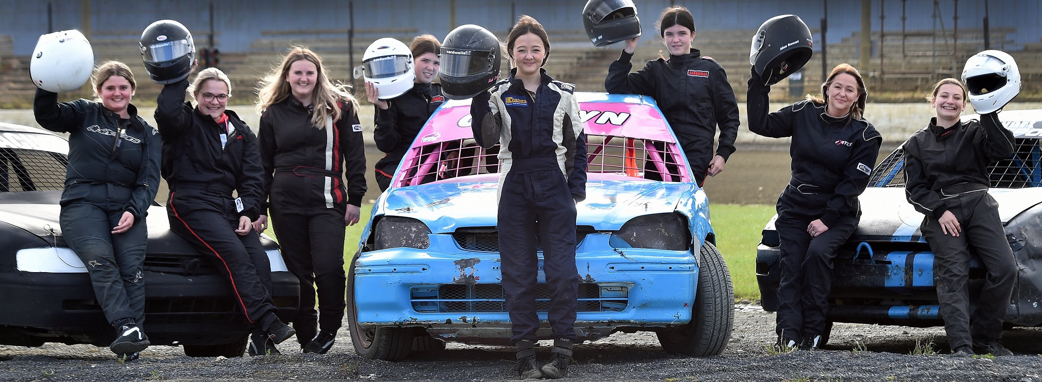 Female drivers at Beachlands speedway include (from left) Alena Johnston (17), Alicia Gillies (20...