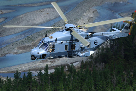 A NH90 helicopter over Wairau Valley, south of Blenheim, during exercise Blackbird. Photo: John...