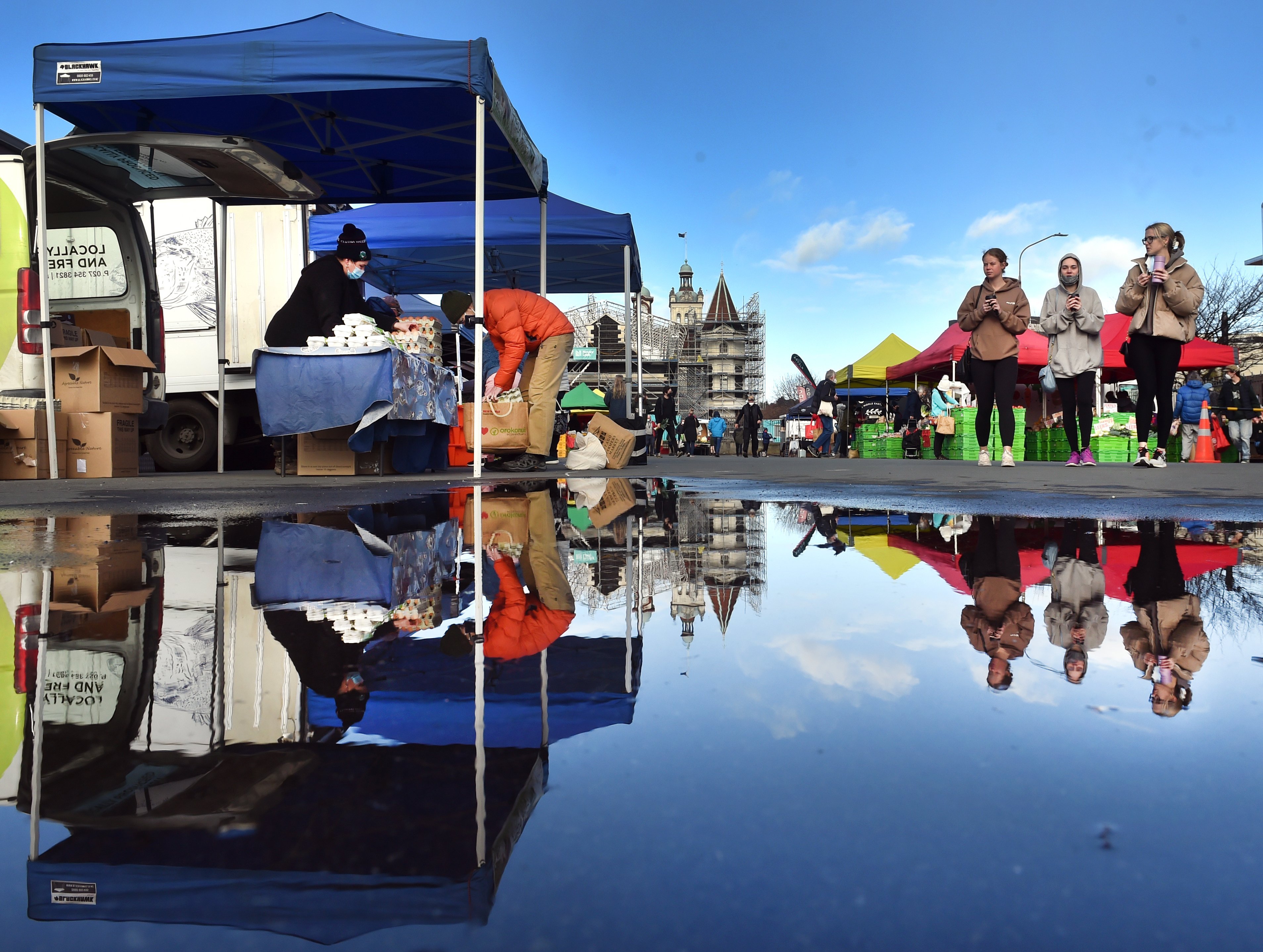 Customers and vendors return for the first day back at the Otago Farmers Market in Dunedin on...