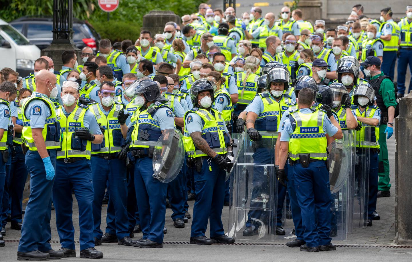 Police have had to wear riot gear this week as tensions rise. Photo: Mark Mitchell/NZ Herald