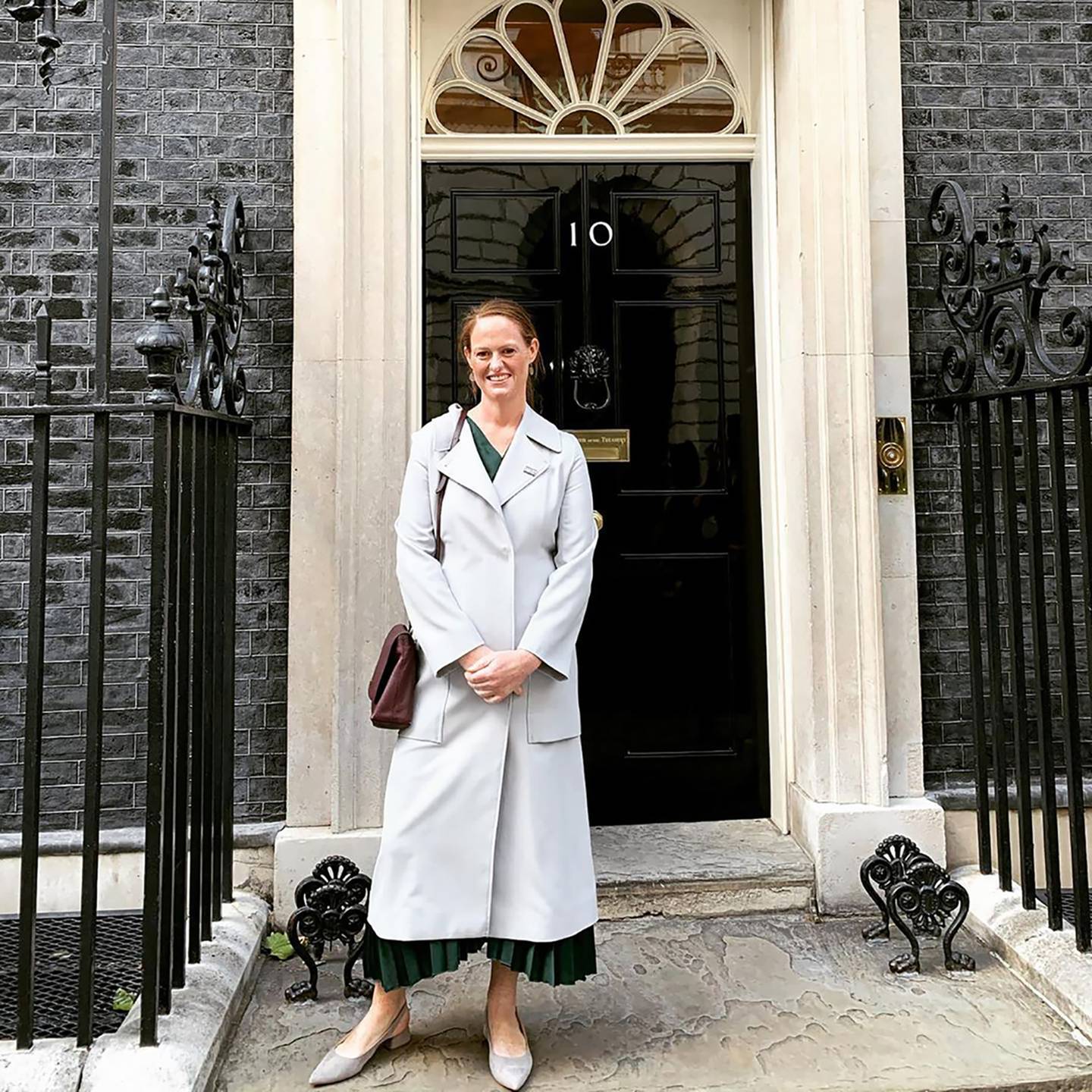 Jenny McGee outside 10 Downing Street in London, the residence of the British Prime Minister....