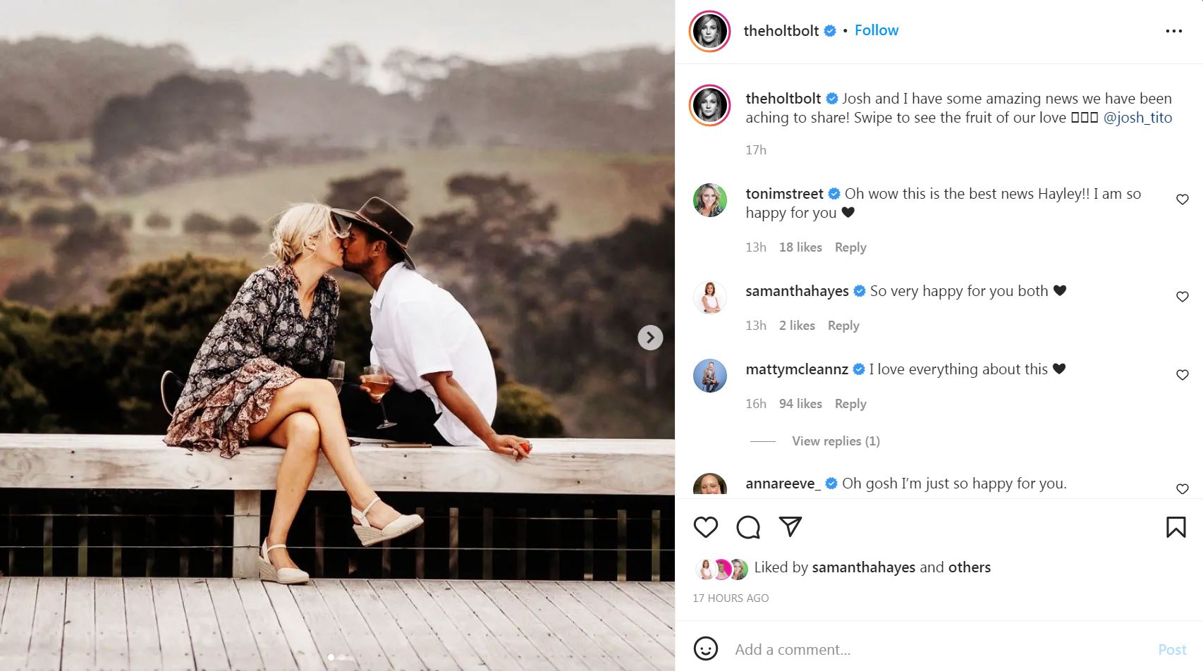 TV presenter Hayley Holt took to Instagram to share the happy news with her fans. Image: Instagram