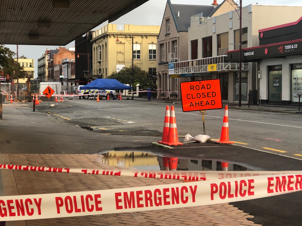 Streets were cordoned off in Invercargill following the incident yesterday. Photo: Luisa Girao