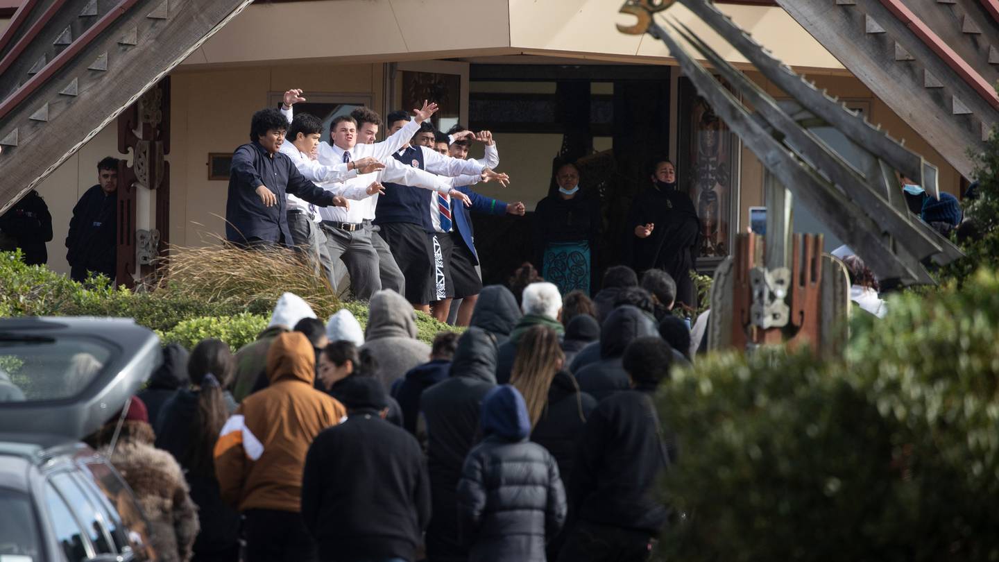 The body of Kyah Kennedy is carried into the Te Rau Aroha Marae in Bluff for his tangi. PHOTO: NZ...