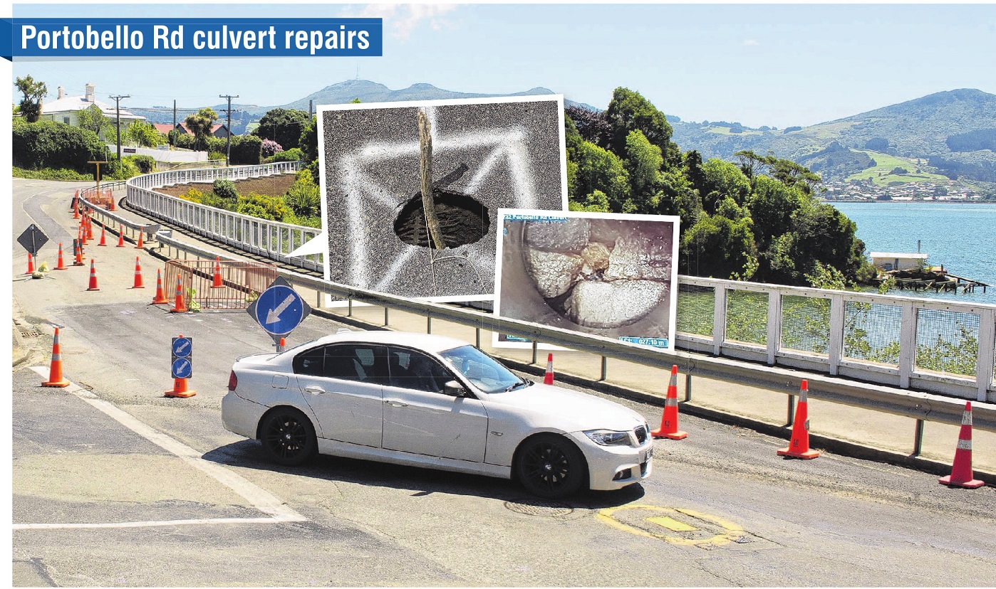 Drivers in Portobello Rd detour around a 20cm-diameter sinkhole (inset left) caused by an 8m-deep...