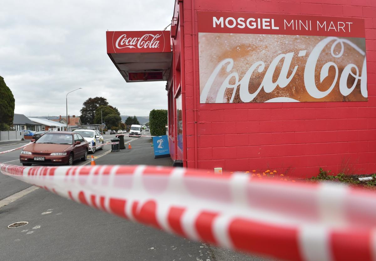 The Mosgiel Mini Mart after the alleged robbery. Photo: Peter McIntosh