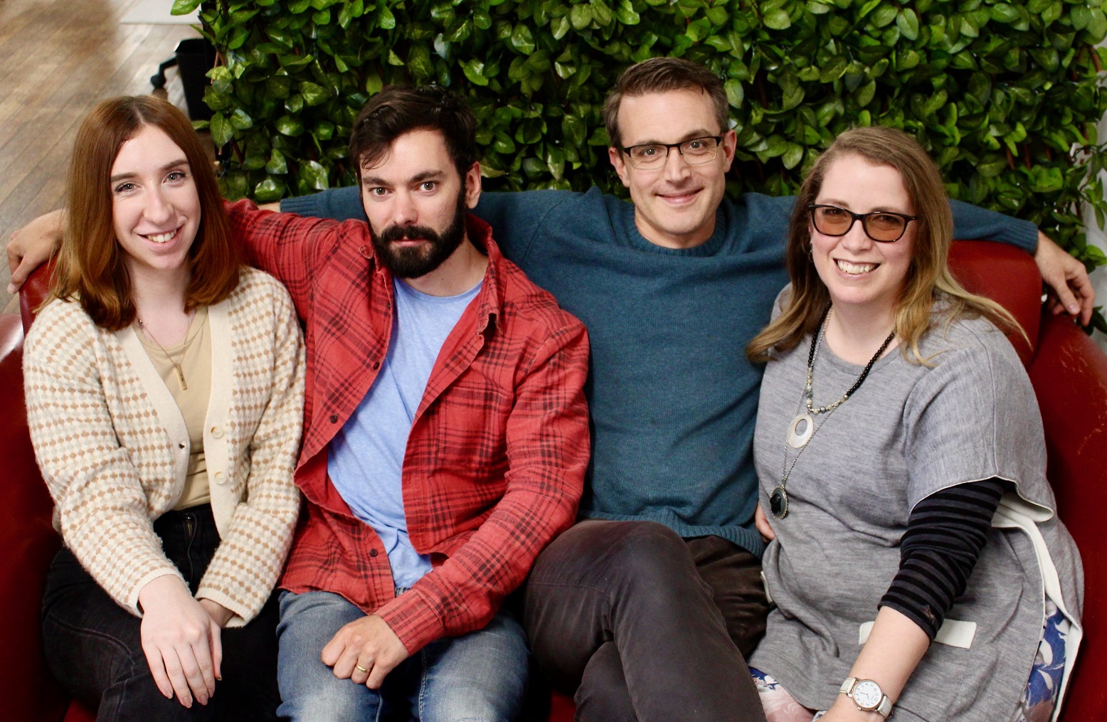 Balancing Monkey Games staff (from left) Sarah Latta, Isaac Bennett and co-owners Sam and Anna...