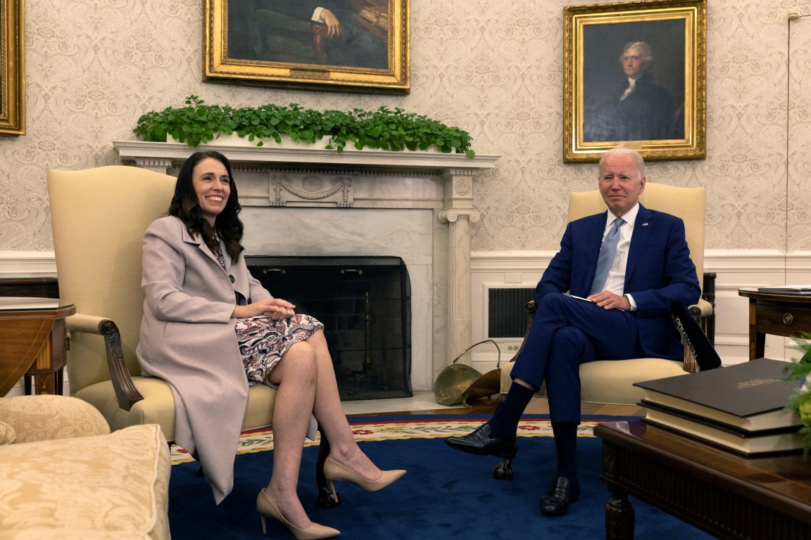 New Zealand Prime Minister Jacinda Ardern and US President Joe Biden during their meeting at the...