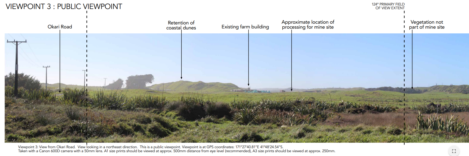 A public view point of the proposed mine site at Okari, Cape Foulwind. Image: Glasson Huxtable...