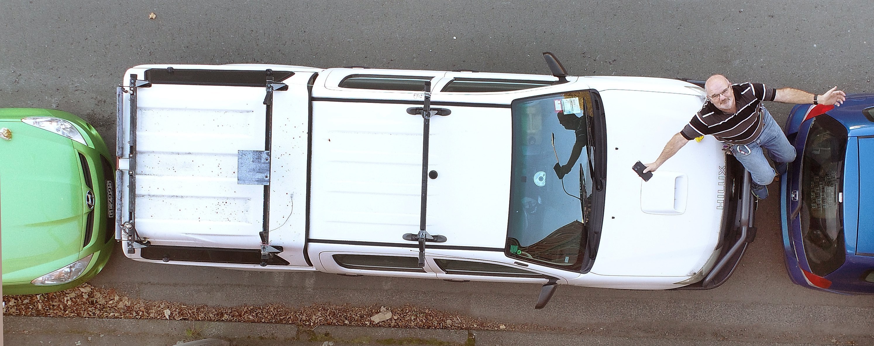 Dunedin man Warren Gray was frustrated to find his ute trapped in place in Cumberland St...