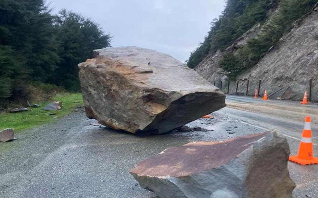 A SH6 rockfall west of Murchison. Photo: Supplied / Waka Kotahi