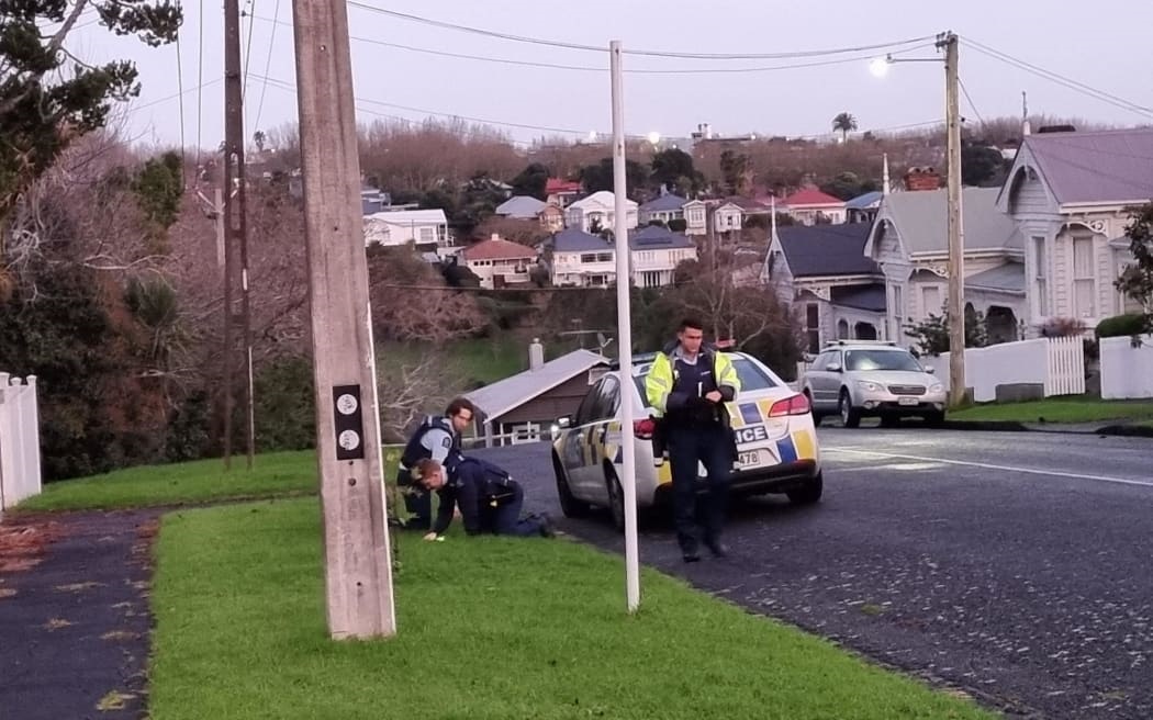 Police at the scene this morning. Photo: RNZ