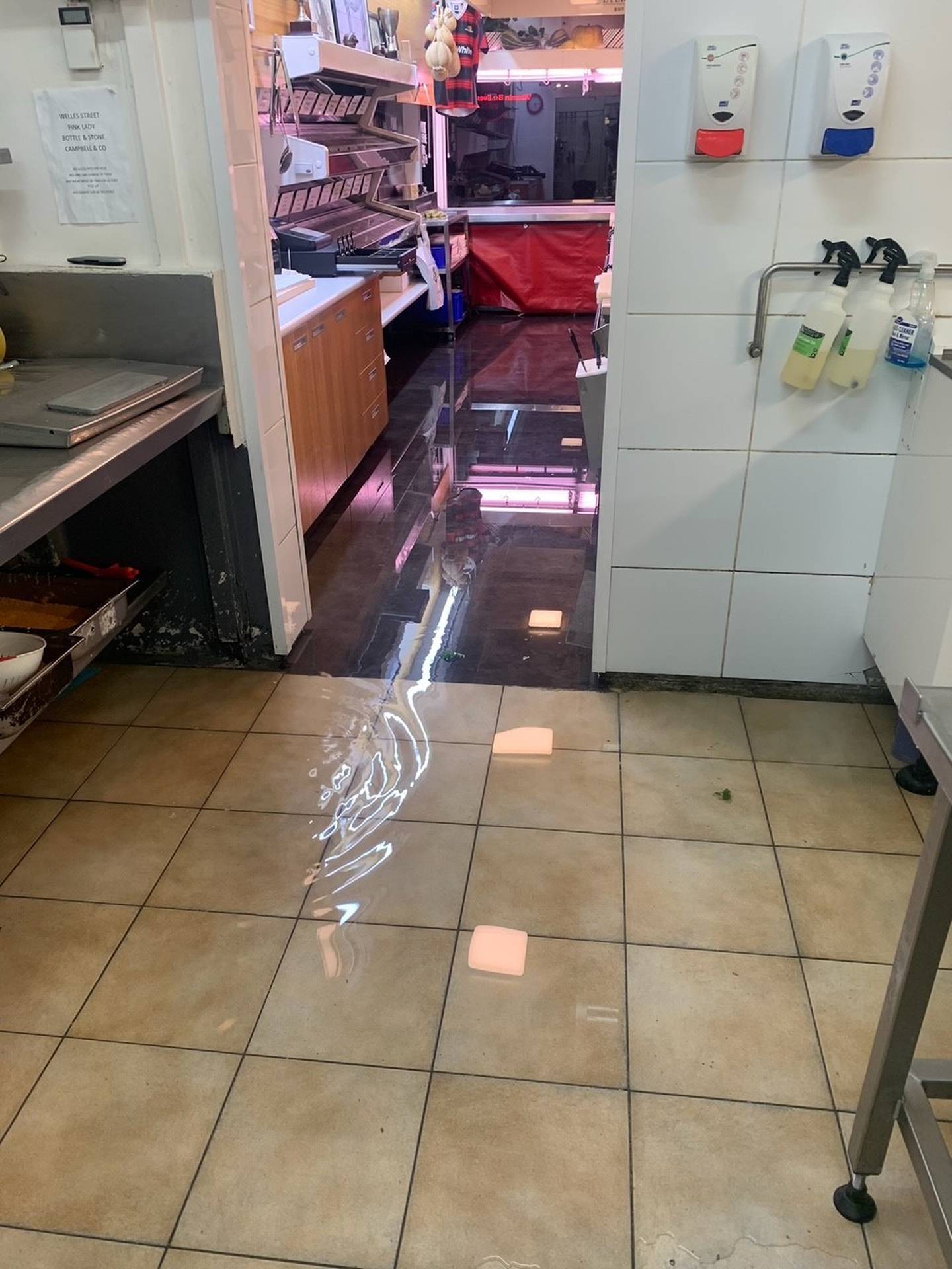 Peter Timms butchery flooded inside on Tuesday. Photo: Supplied