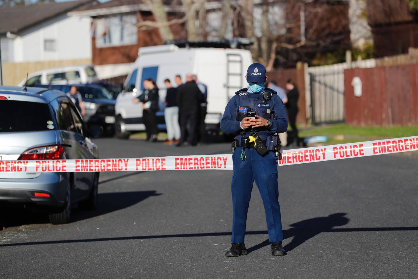 Police at the scene in Moncrieff Ave, Clendon Park. Photo: Dean Purcell