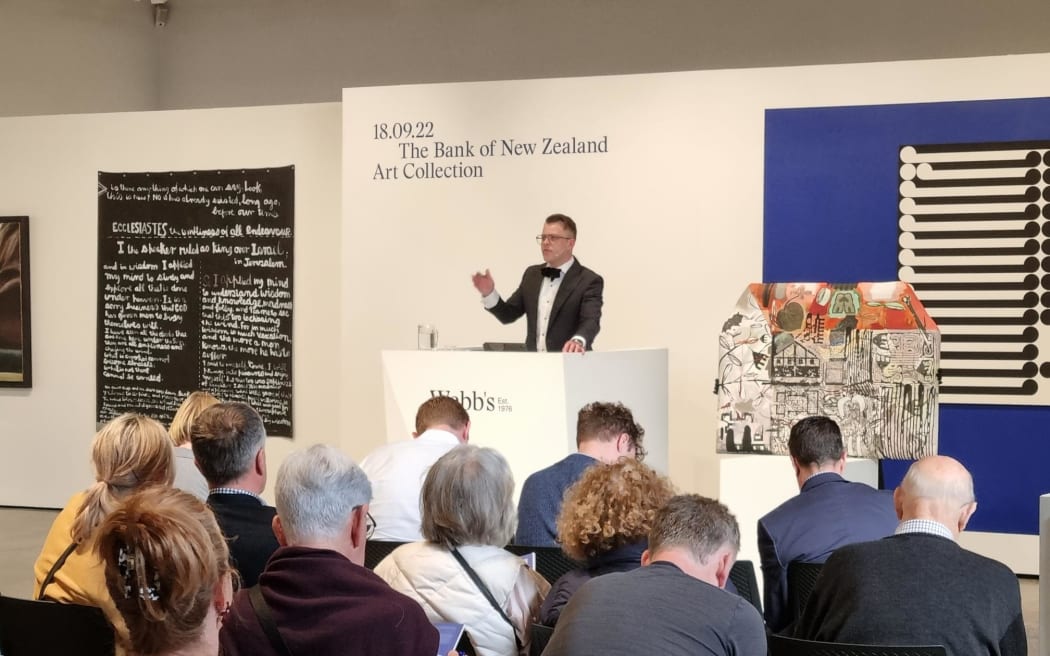 Some of the BNZ Art Collection is auctioned off at Webb's on Sunday. Photo: RNZ/Felix Walton