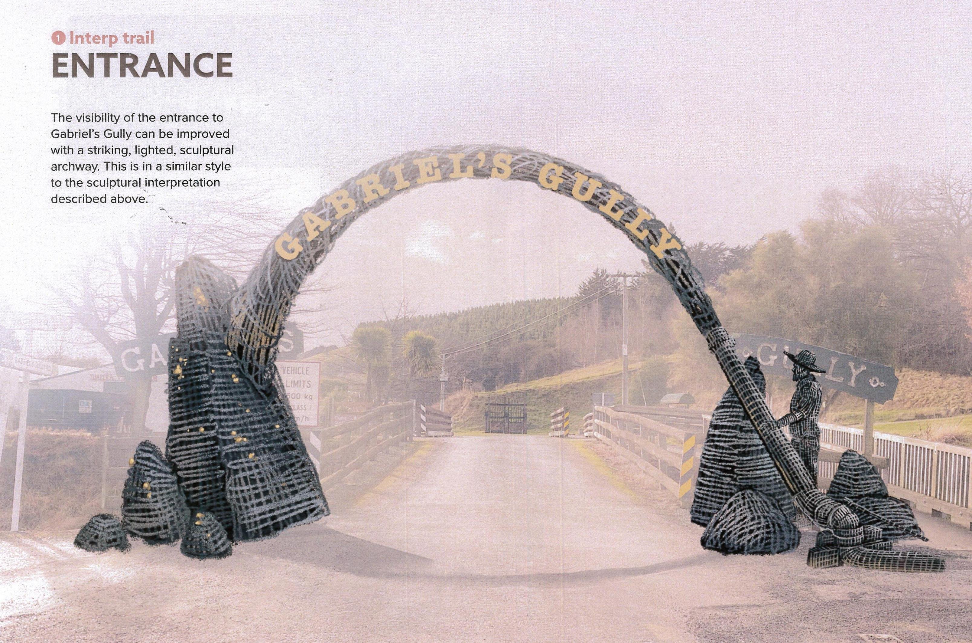 A draft concept of an entrance to a proposed new Gabriel’s Gully destination experience. PHOTO:...