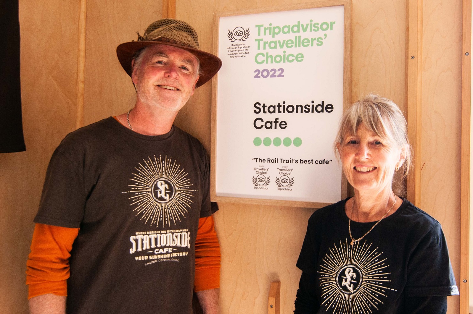 Celebrating their latest Tripadvisor accolade are Stationside Cafe owners Darryl Jones and Helen...