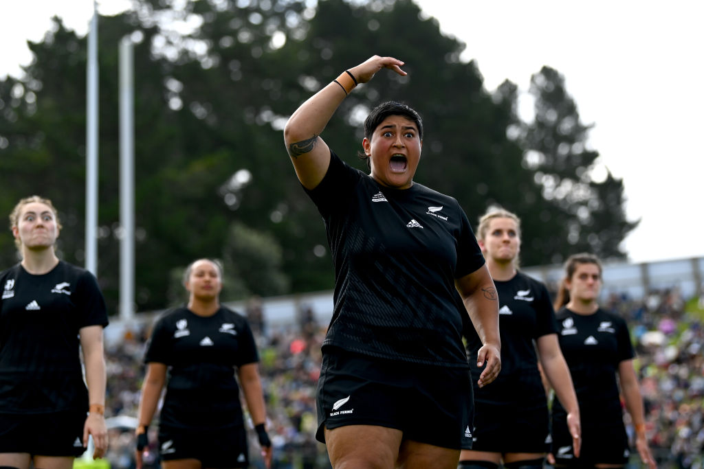 Krystal Murray leads the Black Ferns in a haka against Scotland earlier this week. Photo: Getty...