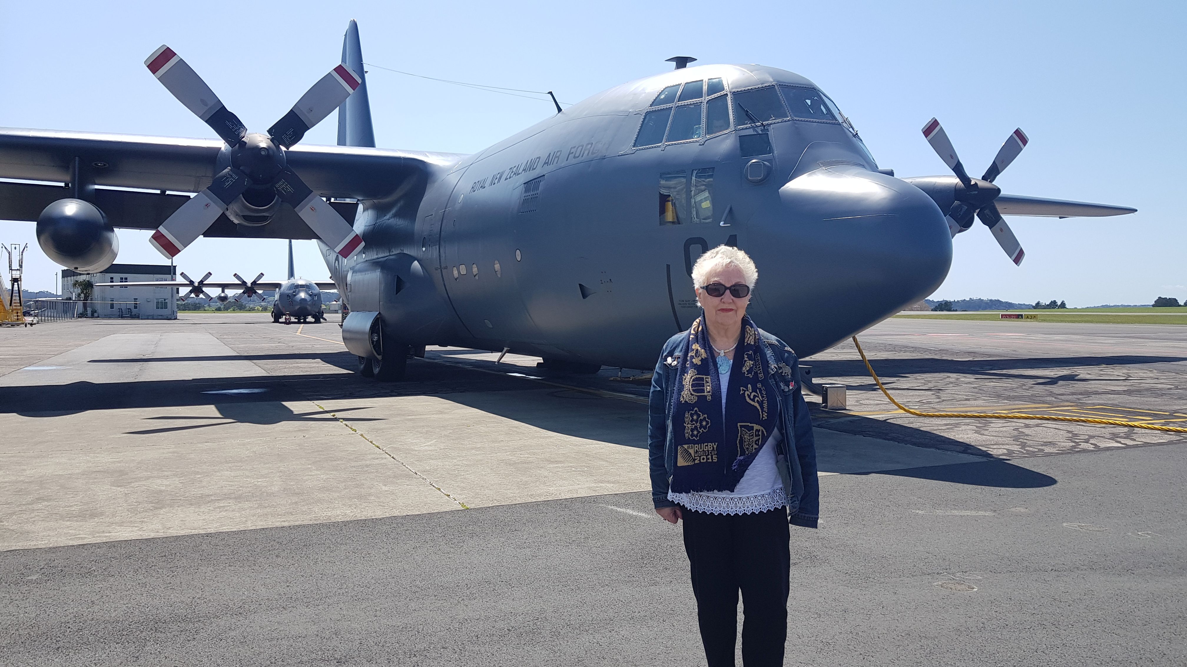 Greymouth woman Lorraine Menzies at the RNZAF base in Auckland on Sunday. Photo: Lisa Menzies 
