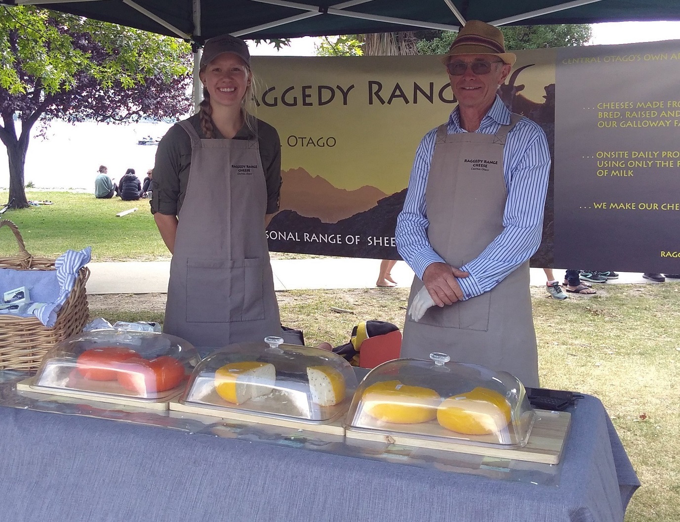 Raggedy Range's Nick Loughnan at his Wanaka market stall with Canadian assistant Jill Wiersma....